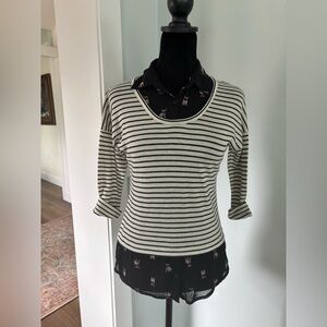 Quirky Layered look office top with stripes and French Bulldogs size XS